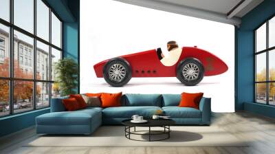 Wooden Racing Car Toys Vintage on White Background Wall mural