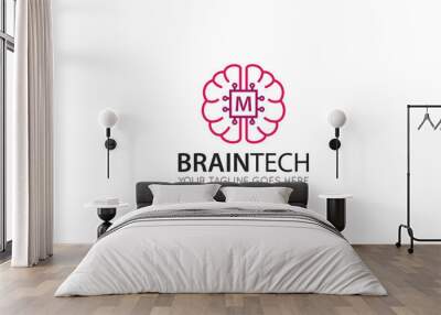 initial leter m brain logo and icon vector illustration design template Wall mural