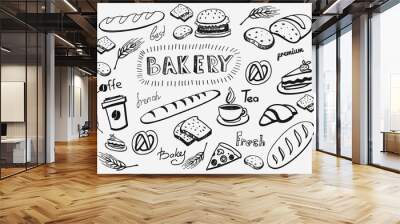 vector hand drawn bread icon sketch doodle Wall mural