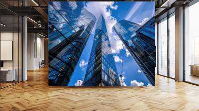 office, building, View of a contemporary glass skyscraper reflecting the blue sky Wall mural