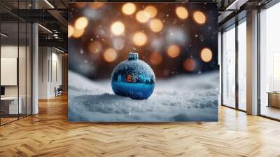 Christmas winter background with snow and blurred bokeh,Merry christmas and happy new year greeting card with copy-space Wall mural