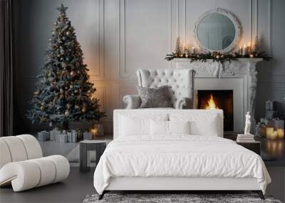 New Year decorated white interior bright room Wall mural