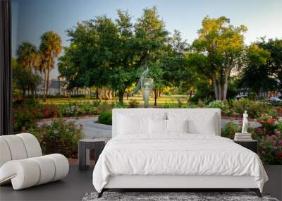 Winter Park Florida, a suburb of greater Orlando. Central park rose garden with fountain. Wall mural