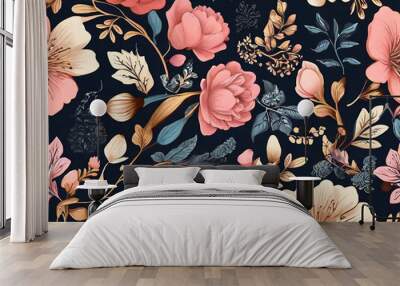 Seamless pattern with floral design and hand drawn elements Wall mural