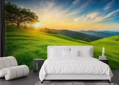 Abstract Soft Focus on Lush Greenery and Blue Skies Wall mural