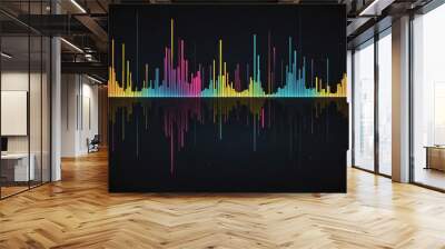 Abstract sound waves. Music equalizer effect. Colorful frequencies on dark background. Created with Generative AI Wall mural