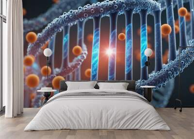 Biotechnological Illustration of Genetic Code on Molecular Background Wall mural