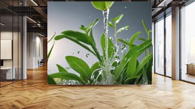 Creative technology blossoms with lush greenery and water droplets Wall mural