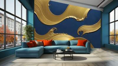 Elegant Navy Blue and Gold Vintage Brush Stroke Art Background Texture with a Luxurious Twist Wall mural