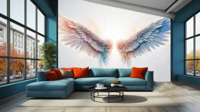 Ethereal watercolor angel wings on white background Wall mural