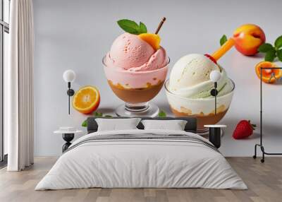 Fruit-topped ice cream scoop on transparent background cutout - PNG mockup for artwork design. Wall mural