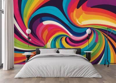 Funky colorful abstract background design. Banner template with vibrant swirls and curves. 3D illustration. Wall mural