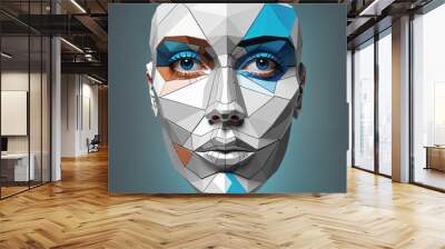 Futuristic AI Face in Abstract Three-dimensional Polygonal Shape Wall mural