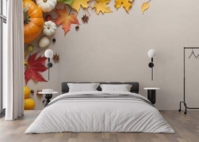 isolated autumn pumpkins and gourds in red and orange on a white background advertisement Wall mural