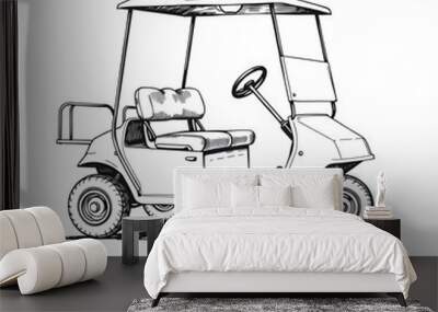 Isolated Illustration of a Luxury Golf Cart on Transparent Background Wall mural