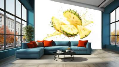 Isolated Juicy Pineapple Slices on white Background Wall mural