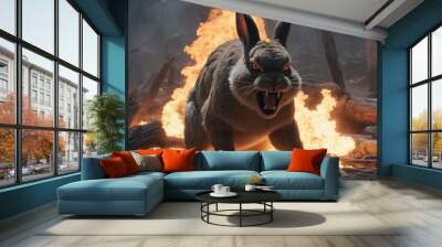 Raging bunny unleashing chaos. Wall mural