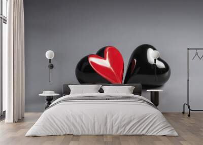 The enchanting allure of a solitary three-dimensional red heart amidst a sea of darkness, symbolizing passion and love in human relationships Wall mural