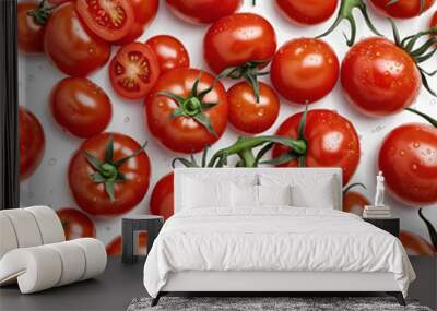 Wet red tomatoes isolated on white background with clipping path Wall mural