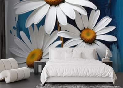 White and Blue Daisy Wall Decor Wall mural