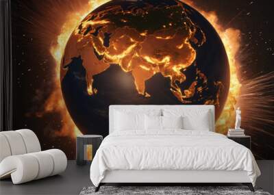 world ablaze with explosions Wall mural