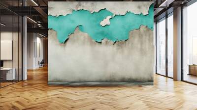 Worn blue and green grunge backdrop with weathered concrete and mildew. Up-close view. Colorful distressed banner with room for your own artwork. Wall mural