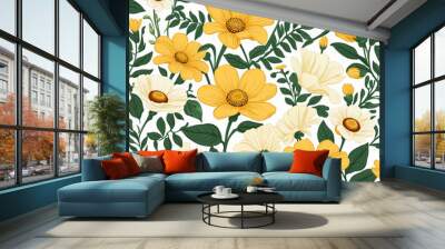 Yellow floral design for seamless pattern Wall mural