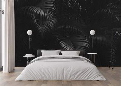 black palm leaf background, bush for decorative Wall mural