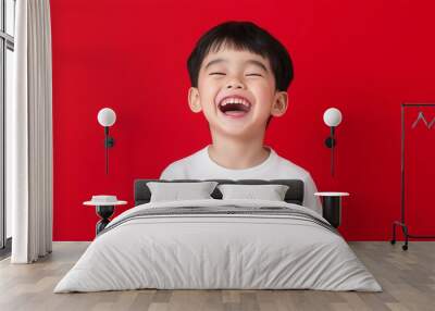 Asian boy smile on flat background Wall mural