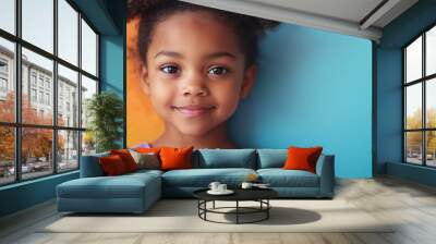 Black girl on colorful flat background Wall mural