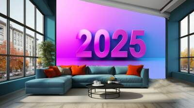 New Year 2025 text in white on a purple and blue colored background Wall mural