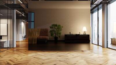 Empty room at night. Lamp on a table. 3D rendering. 3D illustration. Wall mural