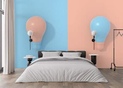 Two lamps on a blue and pink background. Concept art. Copy space background. 3D rendering. Wall mural