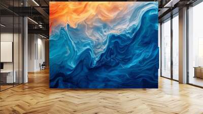 Abstract blue and orange fluid art design Wall mural