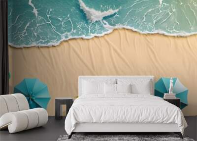 Beach sand top view - Colorful umbrellas dot a serene beachscape echoing summer s call Wall mural