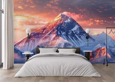 Capturing Alpenglow: Realistic View of Mount Everest's Soft Colors Wall mural