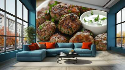 Delicious Meatballs with Creamy Yogurt Dip Wall mural