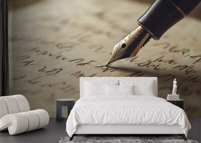 Elegant Fountain Pen on Old Paper Wall mural