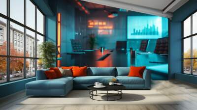 Modern Conference Room with High-Tech Equipment and Blue-Orange Lighting Wall mural