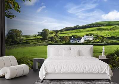 Rural Farmhouse Landscape in a Serene Setting Wall mural