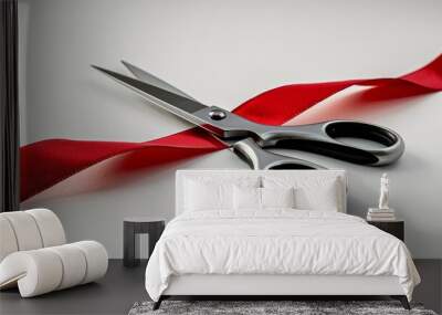 Scissors Cutting a Red Ribbon Wall mural