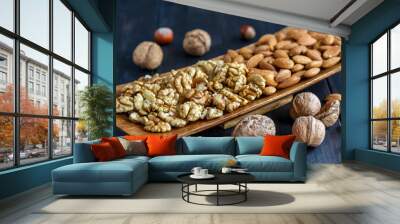 Peeled walnuts and almonds. Wall mural