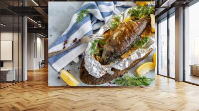 Rainbow trout baked in foil. Wall mural