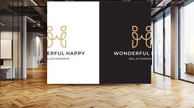 Wonderful Happy Relationship Logo Monoline Style. Letter W + H + Two Relationship People Wall mural