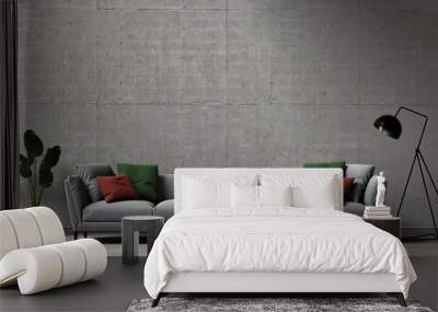 3D rendering of living room with concrete wall in modern house, Loft interior design Wall mural