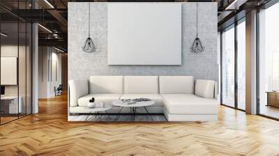 mock up poster frame in hipster interior modern living room background, 3D render Wall mural