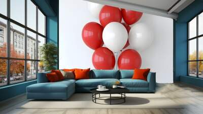 Bright 3D rendering of floating red and white balloons isolated on a crisp white background creating a festive and cheerful new year party atmosphere  This eye catching Wall mural