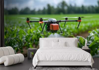 Drone Spraying Cornfield with Precision Agricultural Technology Enhancing Farming Efficiency and Productivity Wall mural