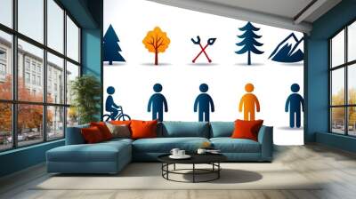 Icon Set Featuring Diverse People in Different Postures and Activities Designed in a Modern Two Tone Style for Wide Angle Usage in User Interface Web and Graphic Design Applications Wall mural