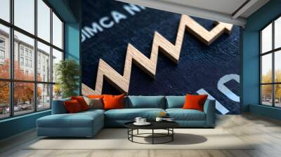 Upward arrows and a modern financial chart with blue geometric background representing business success positive market trends and economic growth  The image symbolizes leadership Wall mural